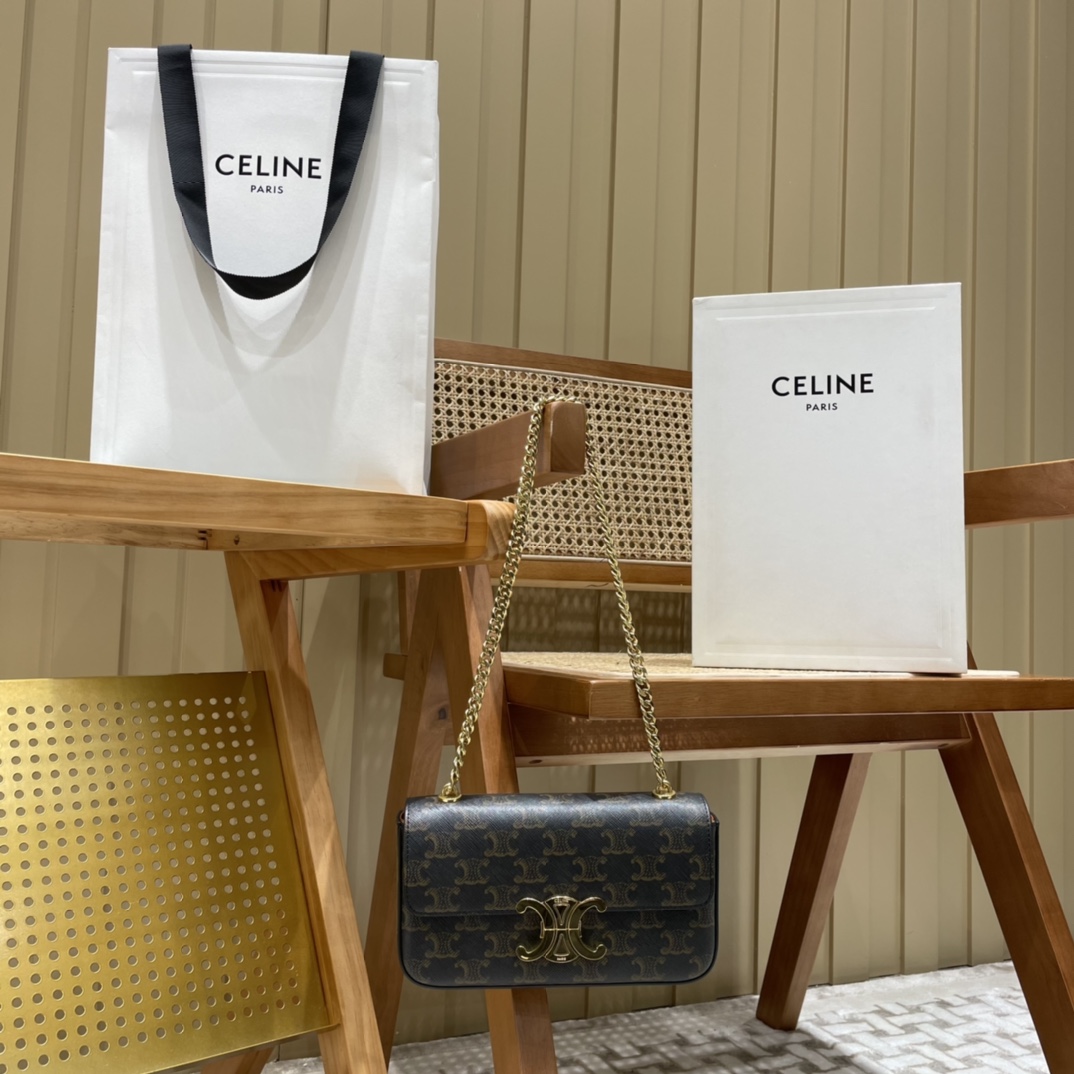 CELINE CHAIN SHOULDER 20.5CM BAG 197993老花/金扣