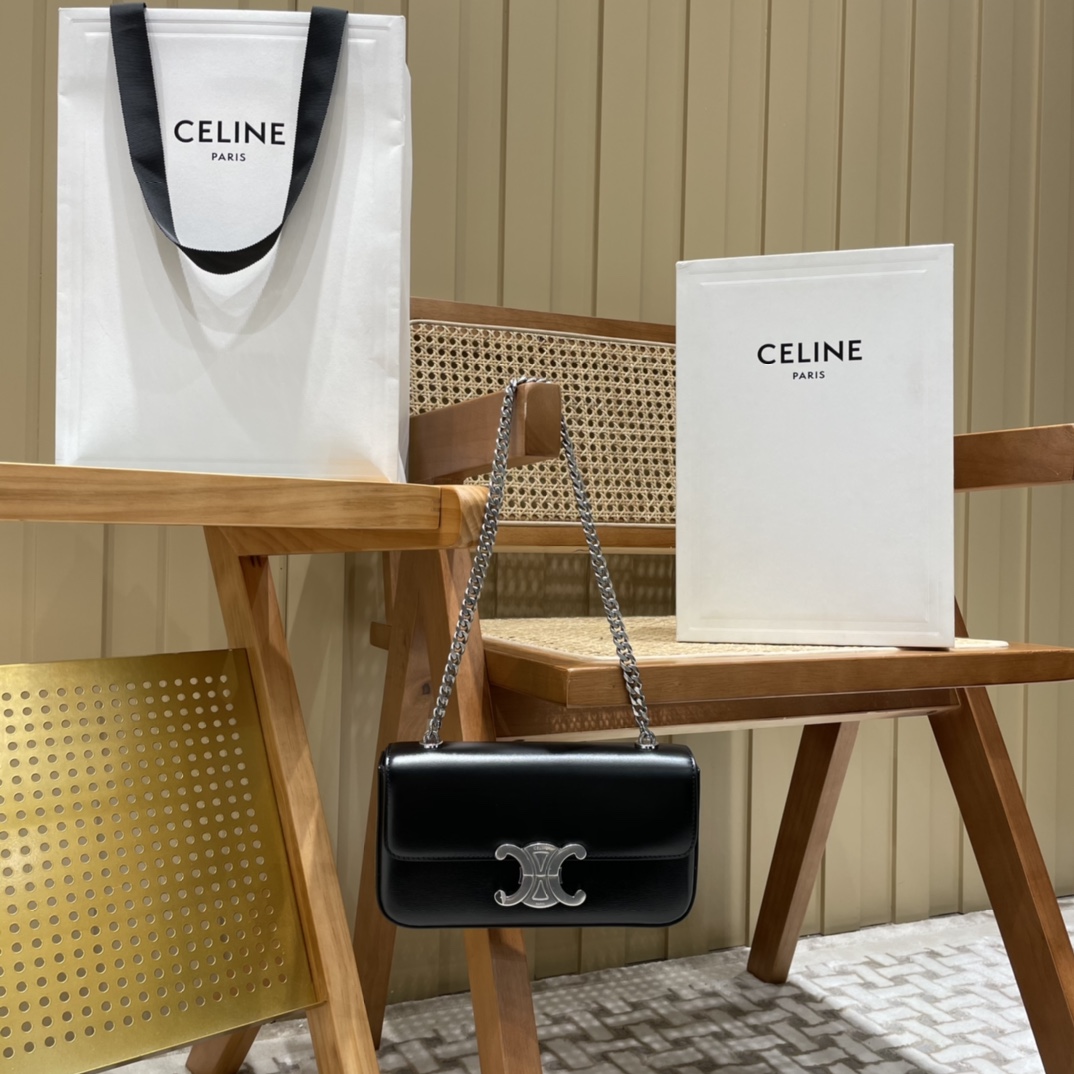 CELINE CHAIN SHOULDER 20.5CM BAG 197993黑色/银扣
