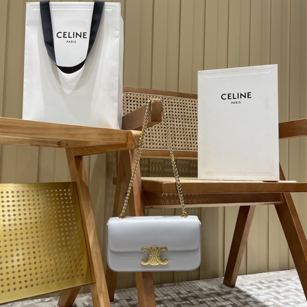 CELINE CHAIN SHOULDER 20.5CM BAG 197993灰色/金扣
