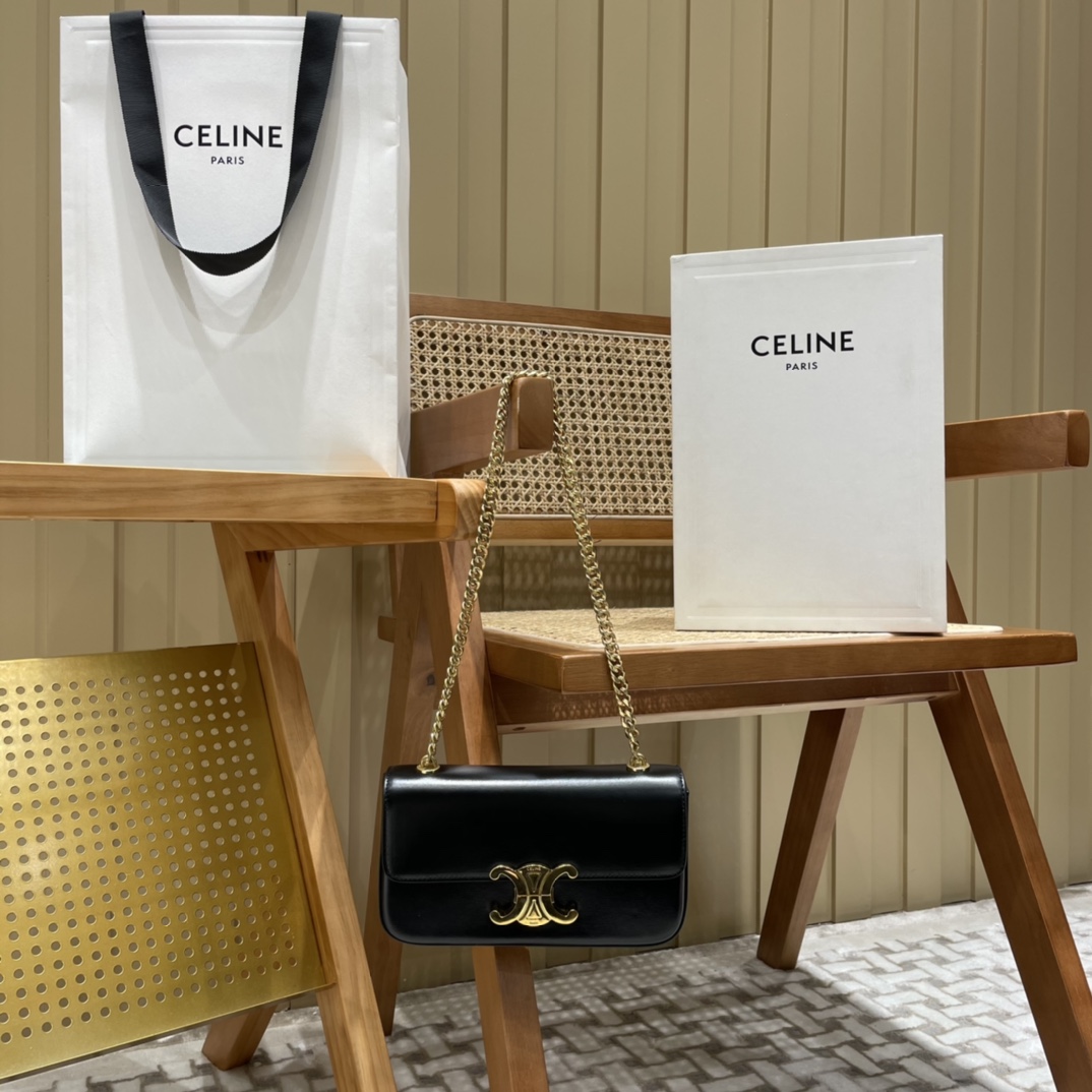 CELINE CHAIN SHOULDER 20.5CM BAG 197993黑色/金扣