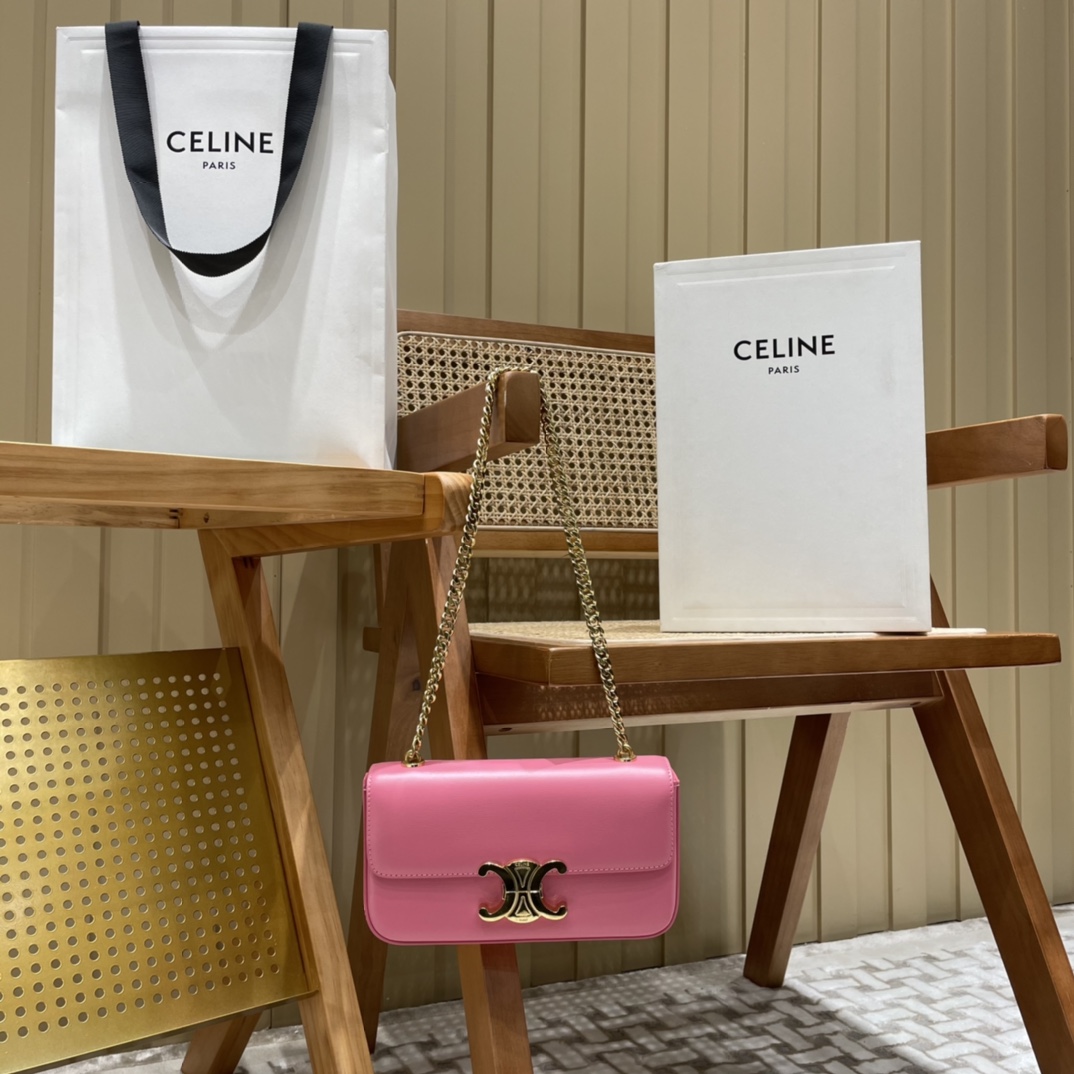 CELINE CHAIN SHOULDER 20.5CM BAG 197993粉红色