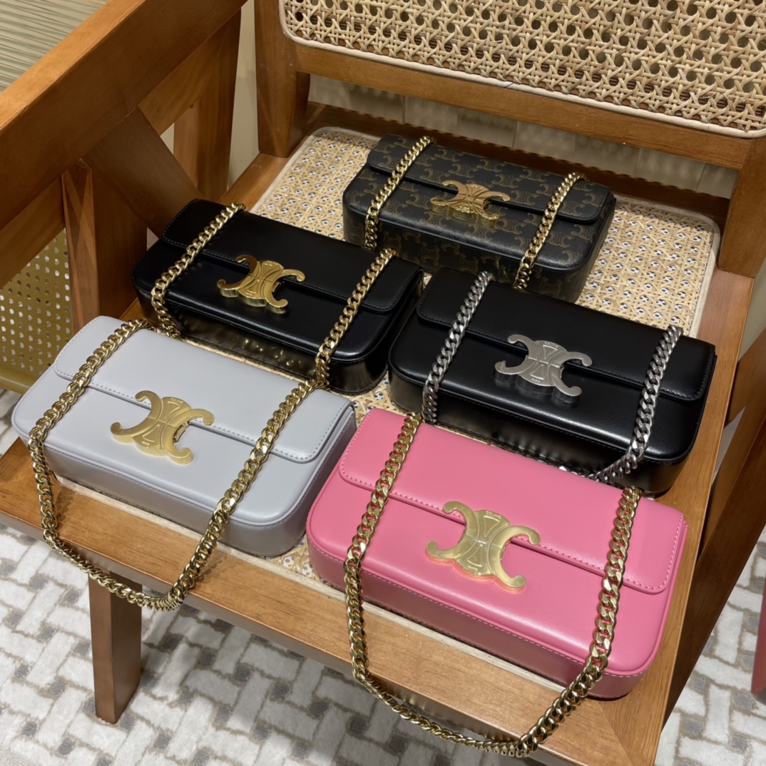 CELINE CHAIN SHOULDER 20.5CM BAG 197993老花/金扣