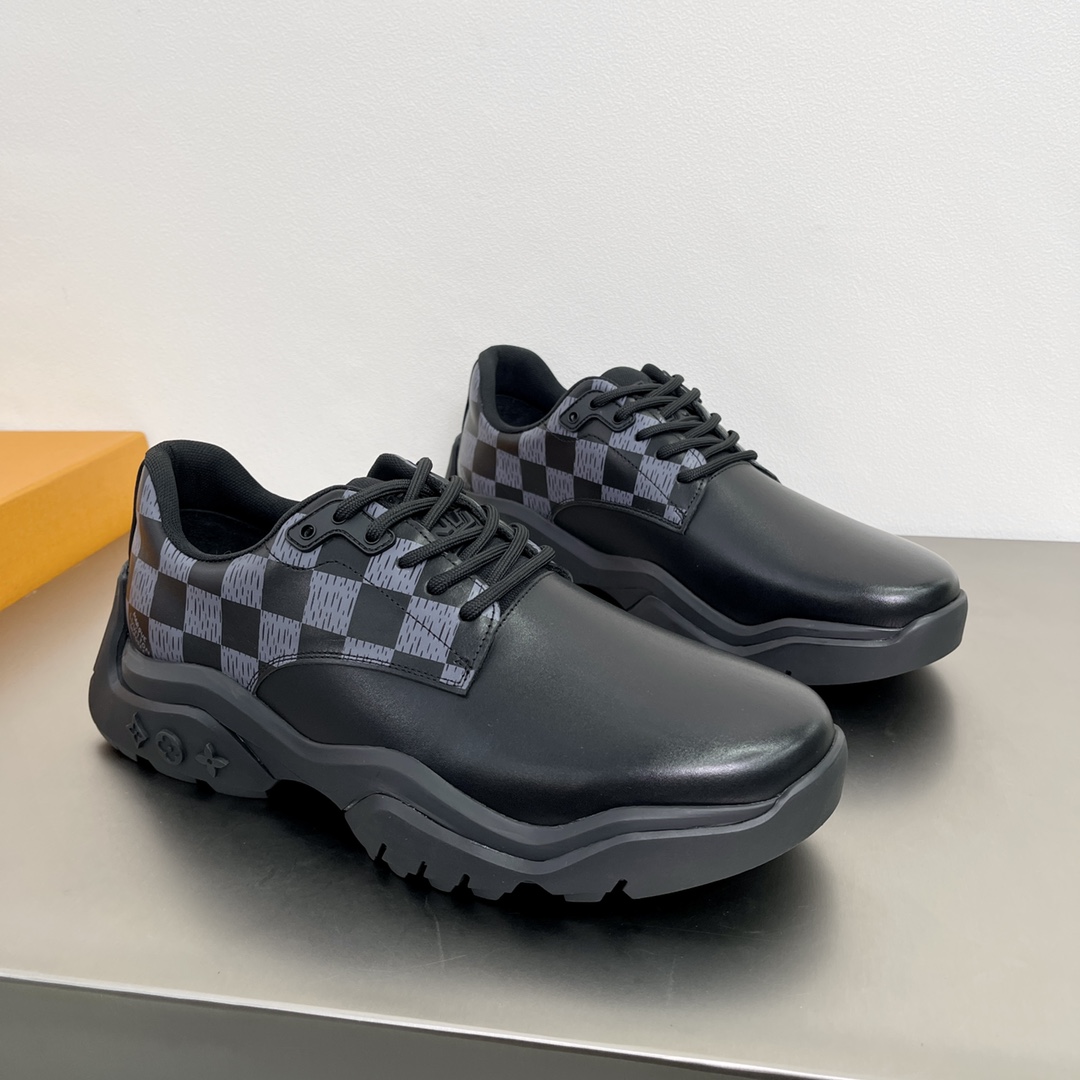 Louis Vuitton Shoes Plain Toe Black Calfskin Cotton Cowhide Fabric Rubber Casual YS004252