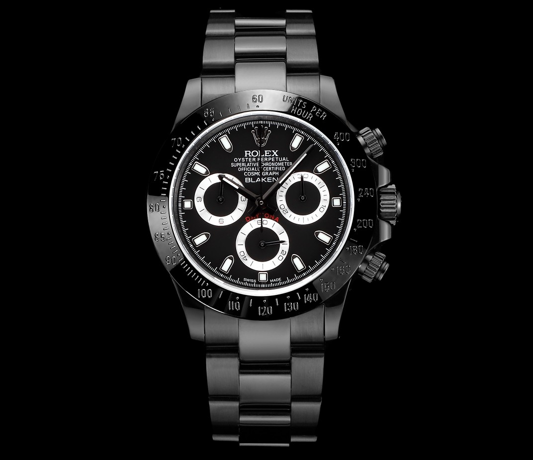 Rolex Daytona Orologio da Polso Nero Cuoio genuino Materiale acciaio Cinturino in pelle