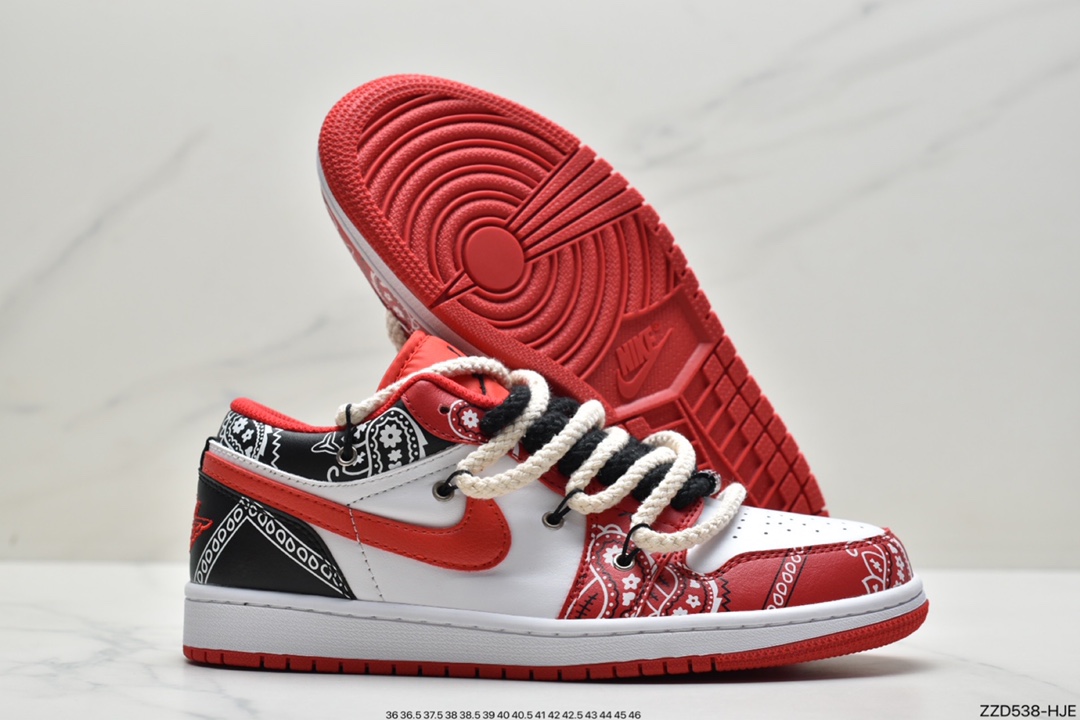 250 Air Jordan 1 Low  黑红腰果花抽绳  AJ1乔1低帮休闲板鞋 553558-163