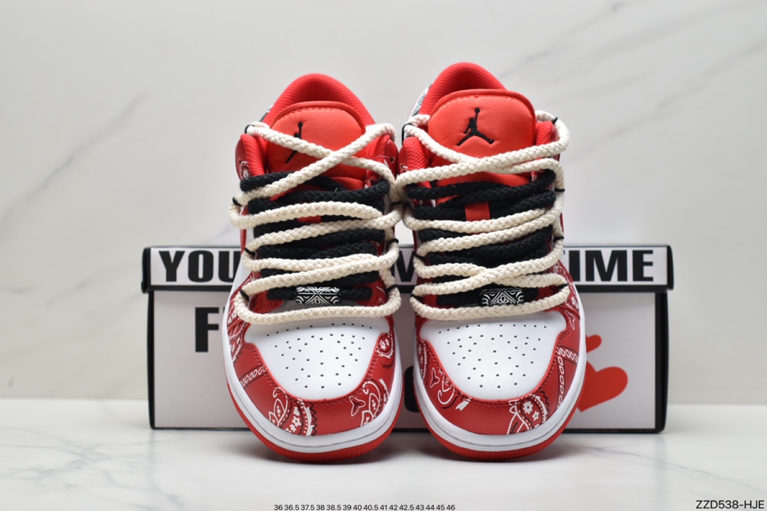 250 Air Jordan 1 Low  黑红腰果花抽绳  AJ1乔1低帮休闲板鞋 553558-163
