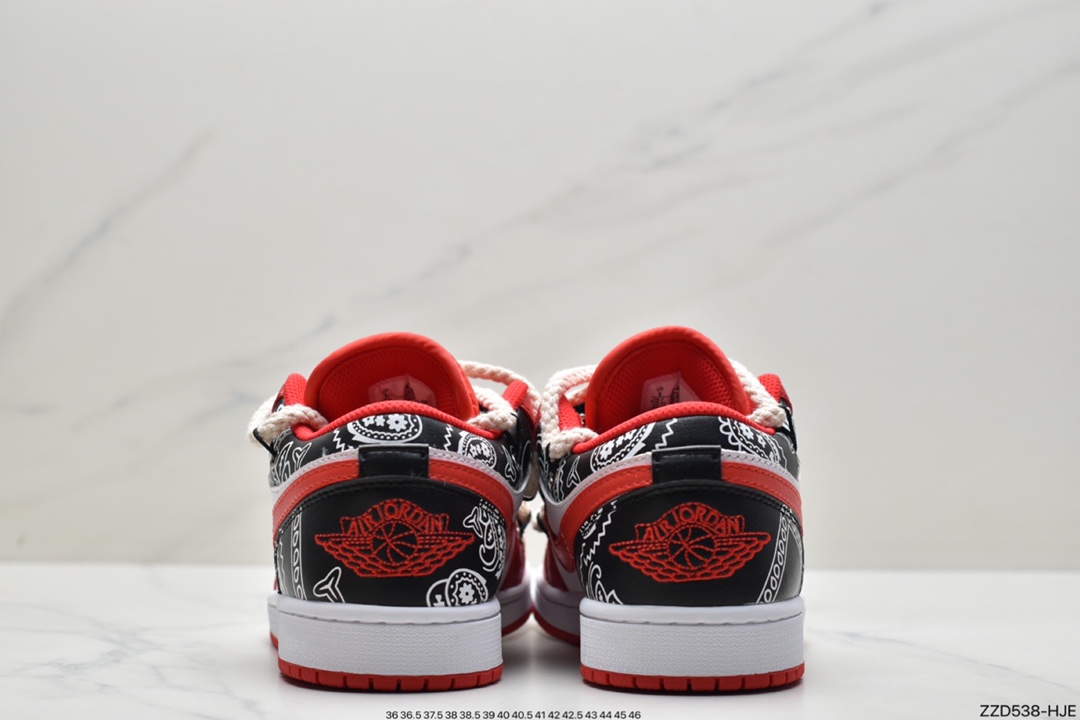 250 Air Jordan 1 Low  黑红腰果花抽绳  AJ1乔1低帮休闲板鞋 553558-163
