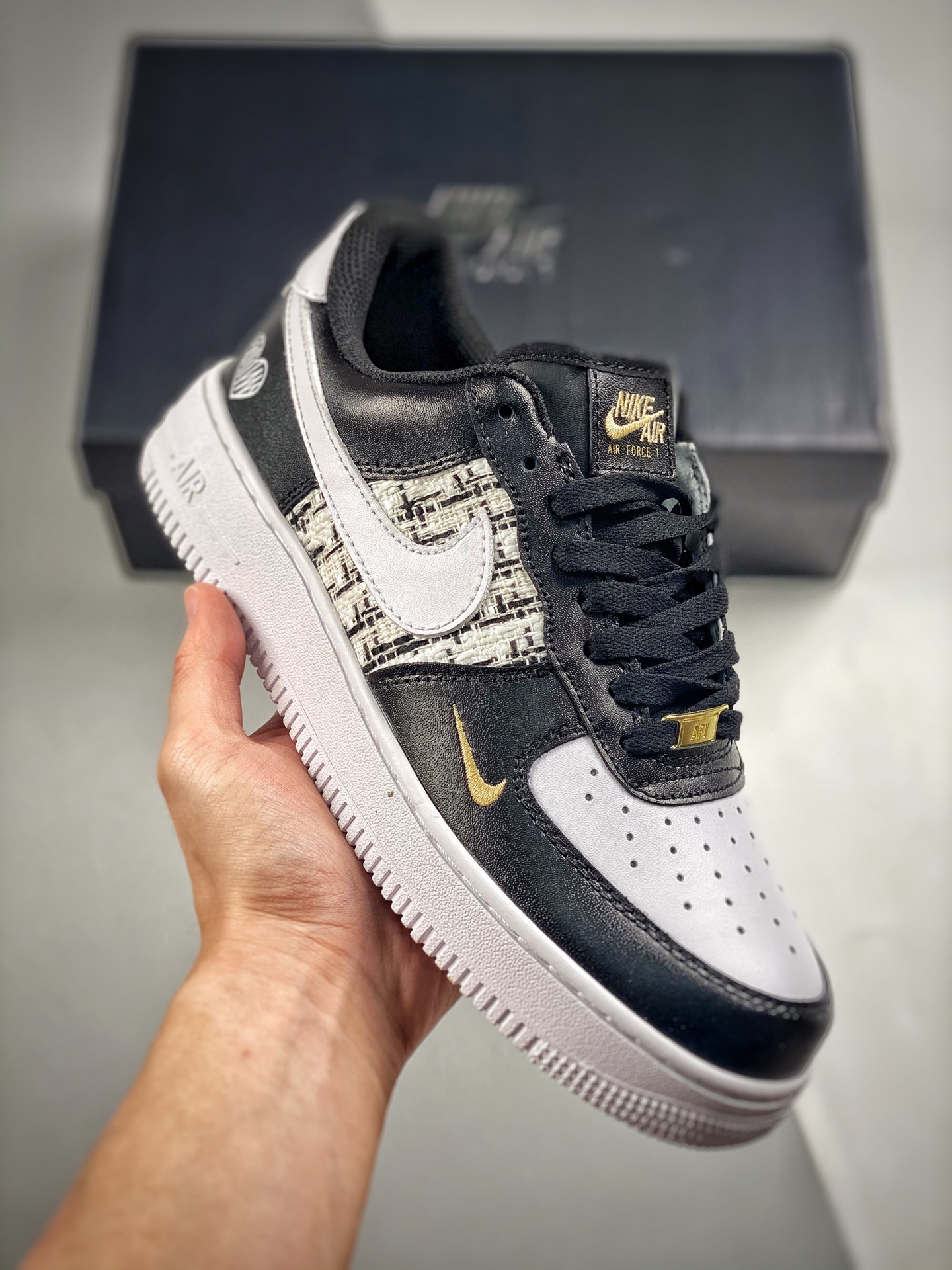 -3 Nk Air Force 1'07 Low, estilo Chanel en blanco y negro, zapatillas de skate casuales de caña baja Air Force 1, éxito…