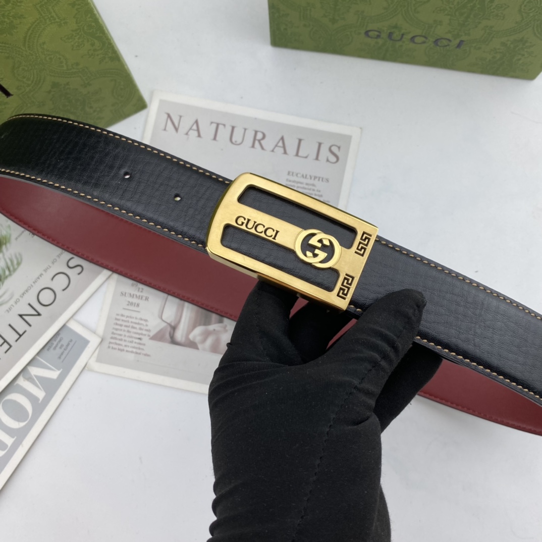 I0 古奇 男士花皮腰带38mm 双面进口花皮皮压制.可双面使用 专柜走线 搭配钢扣