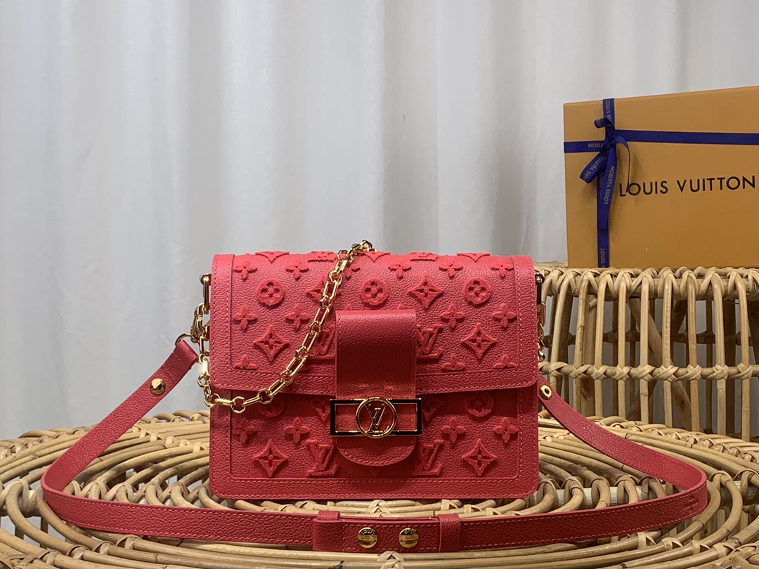 Louis Vuitton LV Dauphine Bags Handbags Red Rose Cowhide Mini m20747