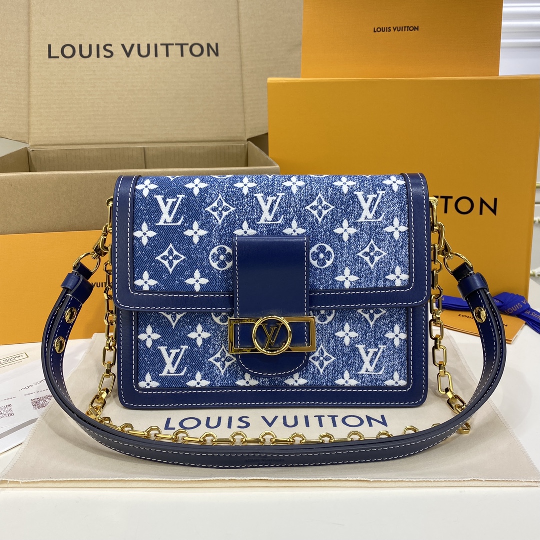 Réplica de qualidade AAAA
 Louis Vuitton LV Dauphine Sacos Bolsas Azul Denim Couro vaca Vintage Correntes M59631