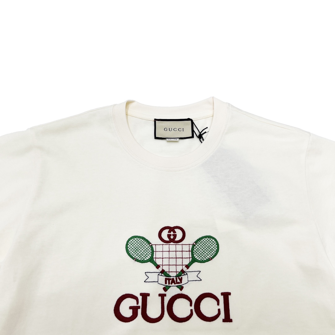 160 GUCCI/古驰 22ss 网球拍刺绣短袖 32支精梳棉针织棉布