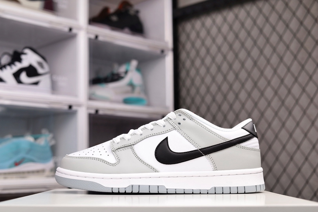 H5 大厂出品 NK Dunk Low 彩票 白灰黑 原装头层材料 独家版型蒸餾加工帶來的是更好的视觉和脚感体验大厂纯原品质出货 清洁度 电绣工艺 皮料切割干净无毛边 细节完美