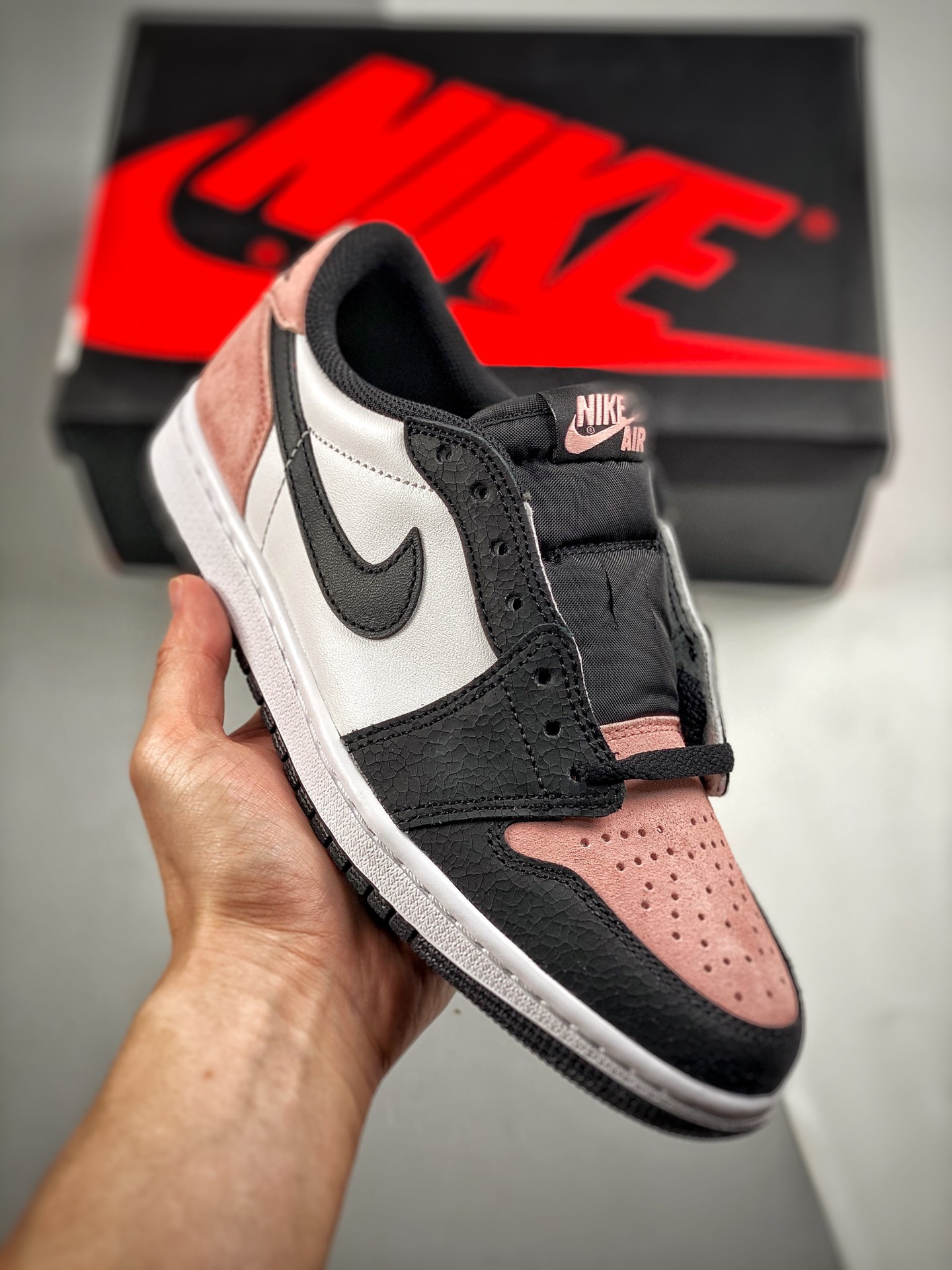 -3 Puro original Air Jordan AJ1 Low OG Black Pink Crackle Low Top, desarrollado con horma y cartón originales, aspecto …