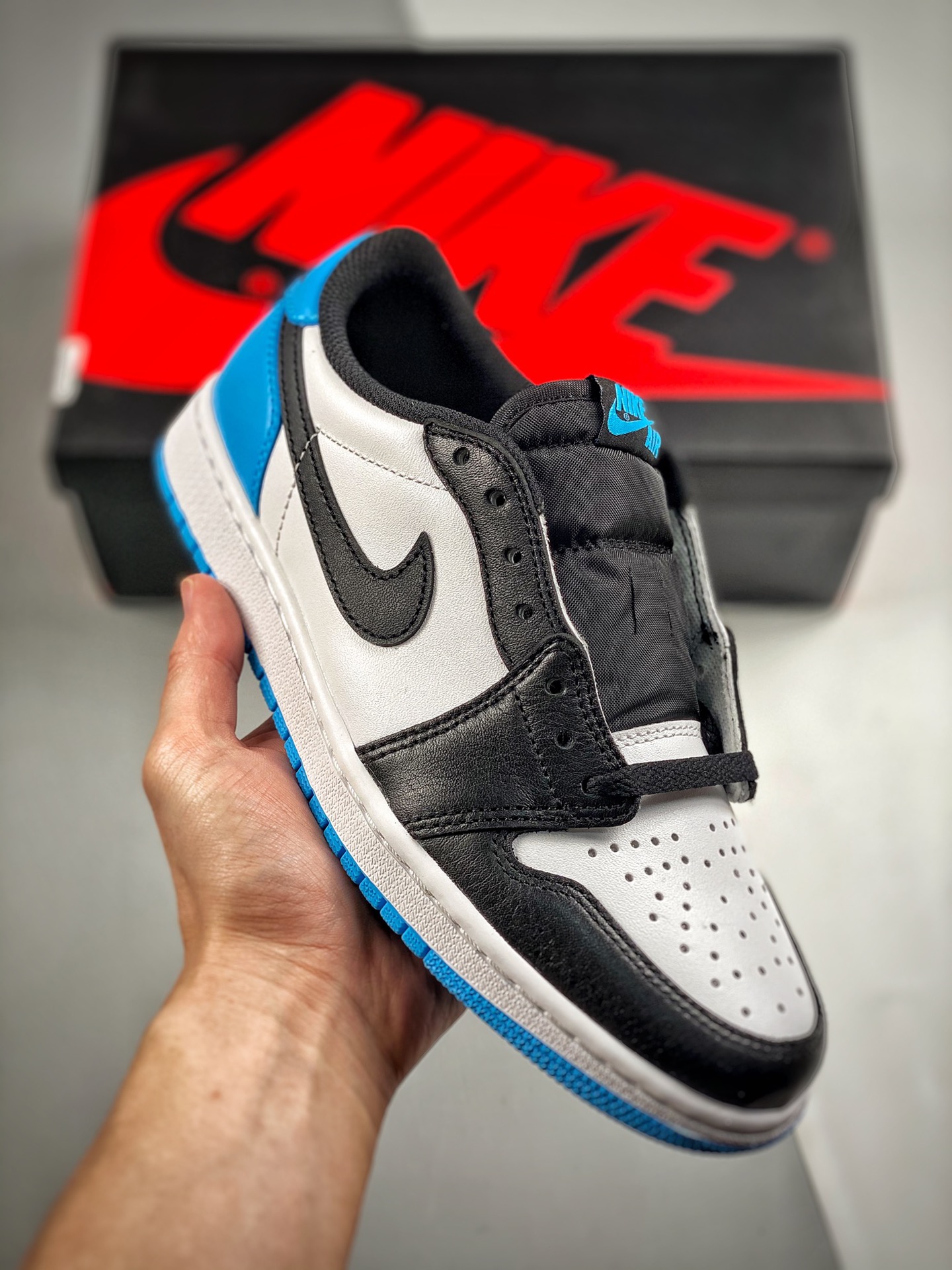 -3 Puro original Air Jordan AJ1 Low OG Black Blue Toe Low Top, desarrollado con horma y cartón originales, aspecto de a…