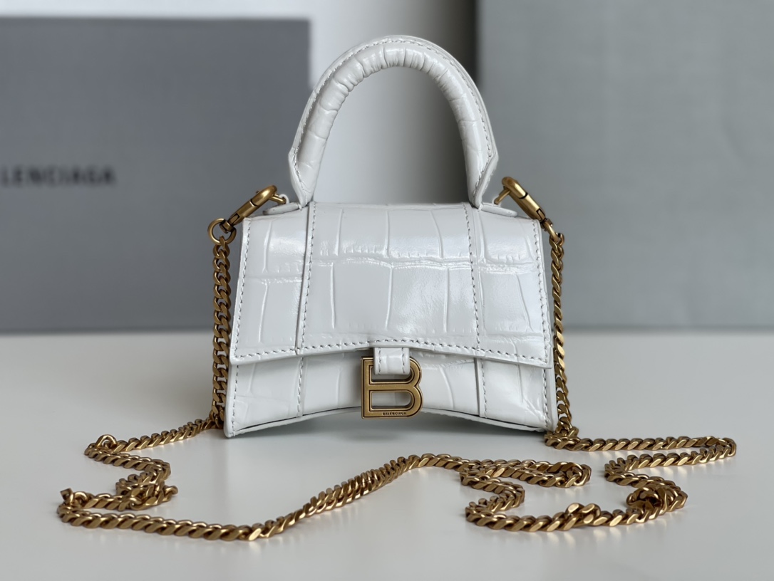 Balenciaga Borse Hourglass Borse Mini Bianco Hardware oro Catene