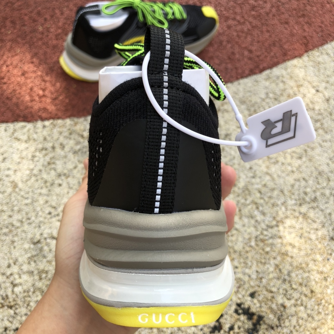 Gucci running shoes black yellow green 22 spring and summer Gucci Gucci double G lace-up sneakers