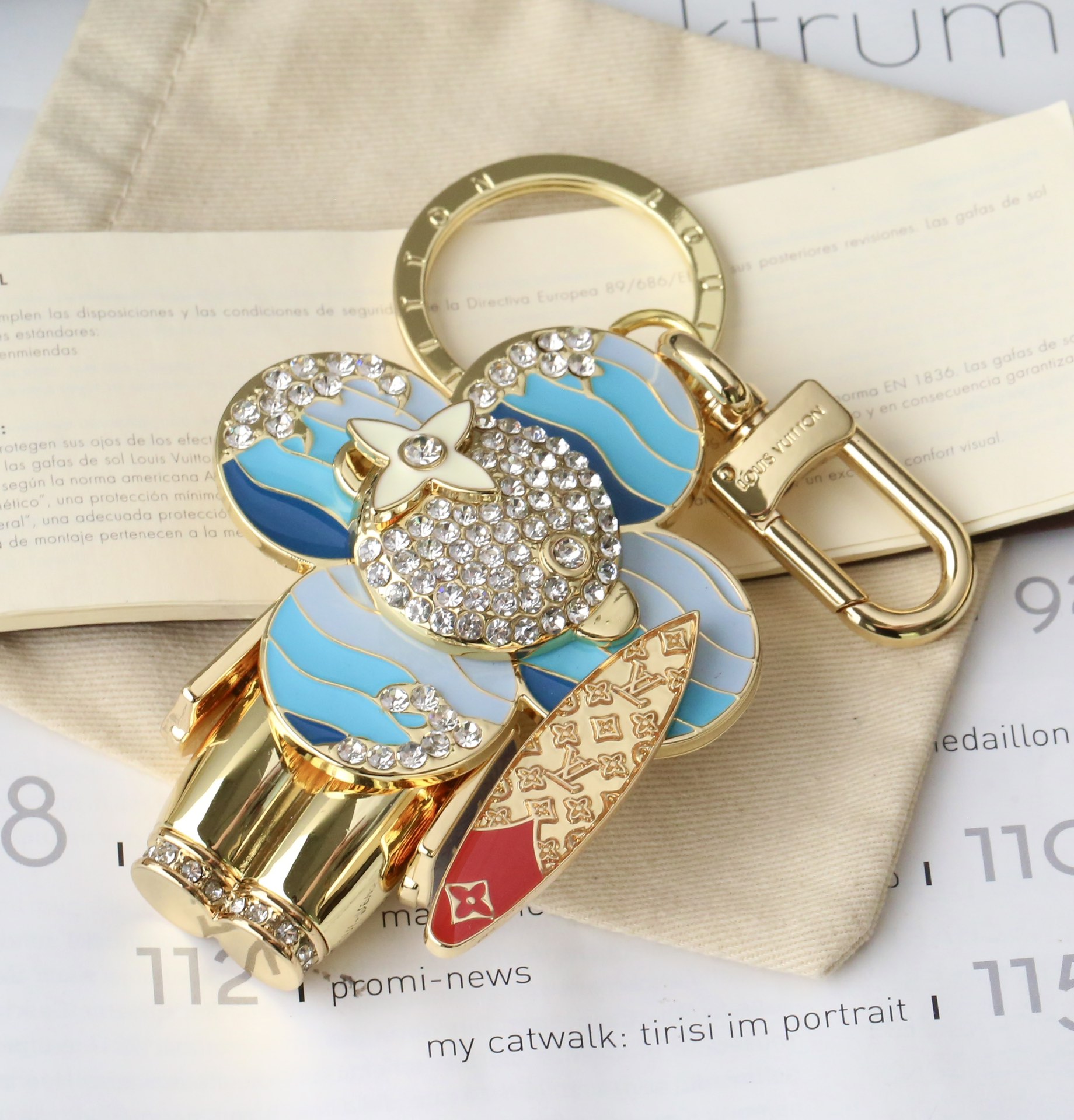 Sunflower Keychain with Diamond Accents - Close-Up