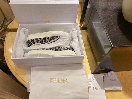 Dior Canvas Shoes Blue Dark Embroidery Canvas