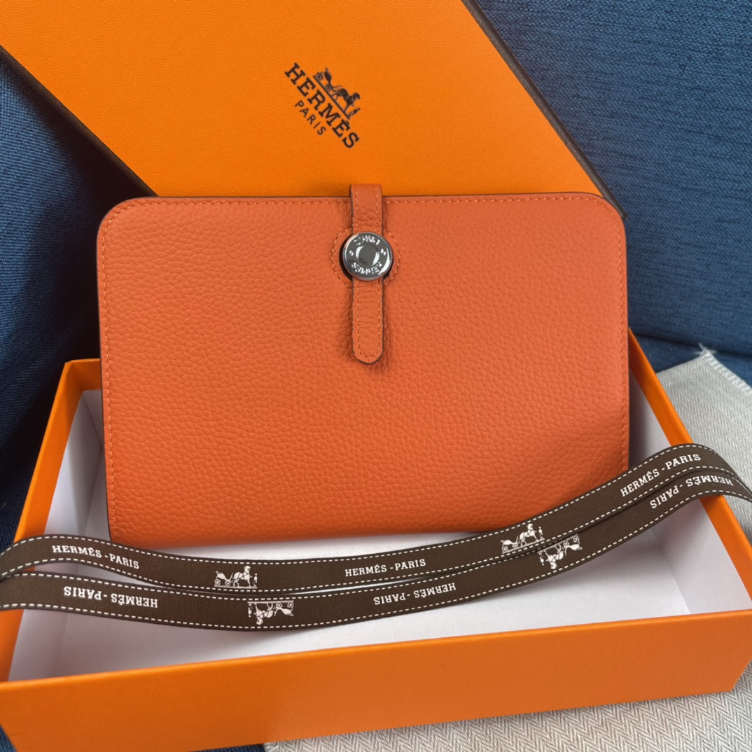 Hermès Dogon Duo Cartera Desmontable en Piel Togo Naranja H