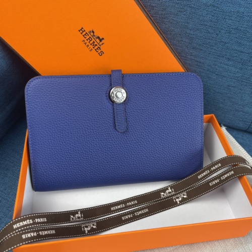 Hermes Dogon Duo Removable Wallet in Blue Togo Leather with Palladium Hardware 1 Hermes Dogon Duo Removable Wallet in Blue Togo Leather with Palladium Hardware