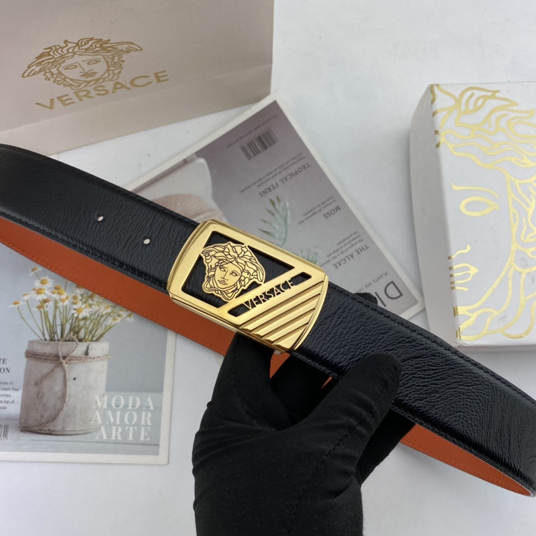 I0 Verace 范思哲 男士花皮腰带38mm 双面进口花皮皮压制.可双面使用 专柜走线 搭配扣