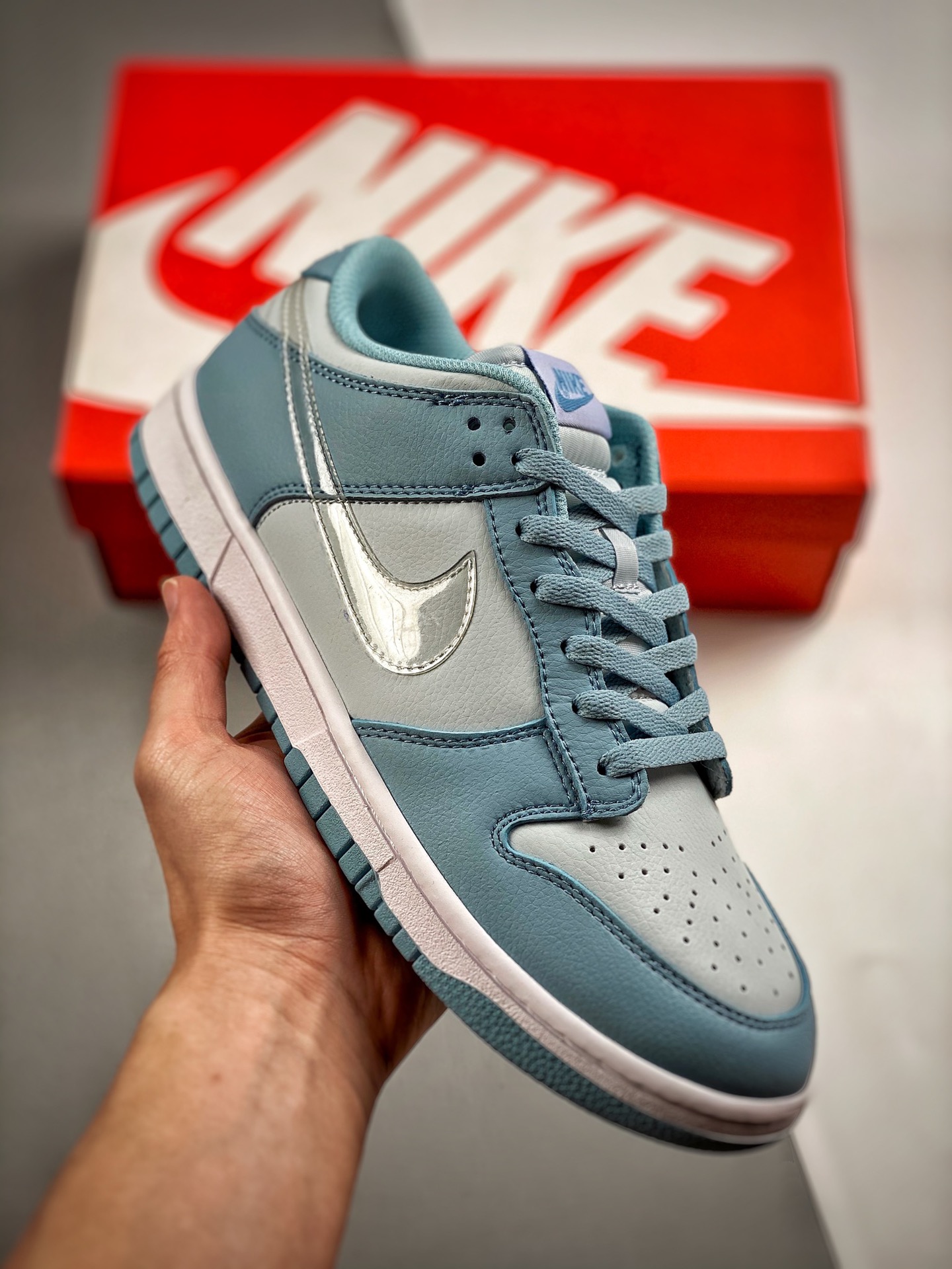 -4 Nk Dunk SB Low Azul Gris Gran fábrica original puro producto, fotos reales primer lanzamiento, material original de …