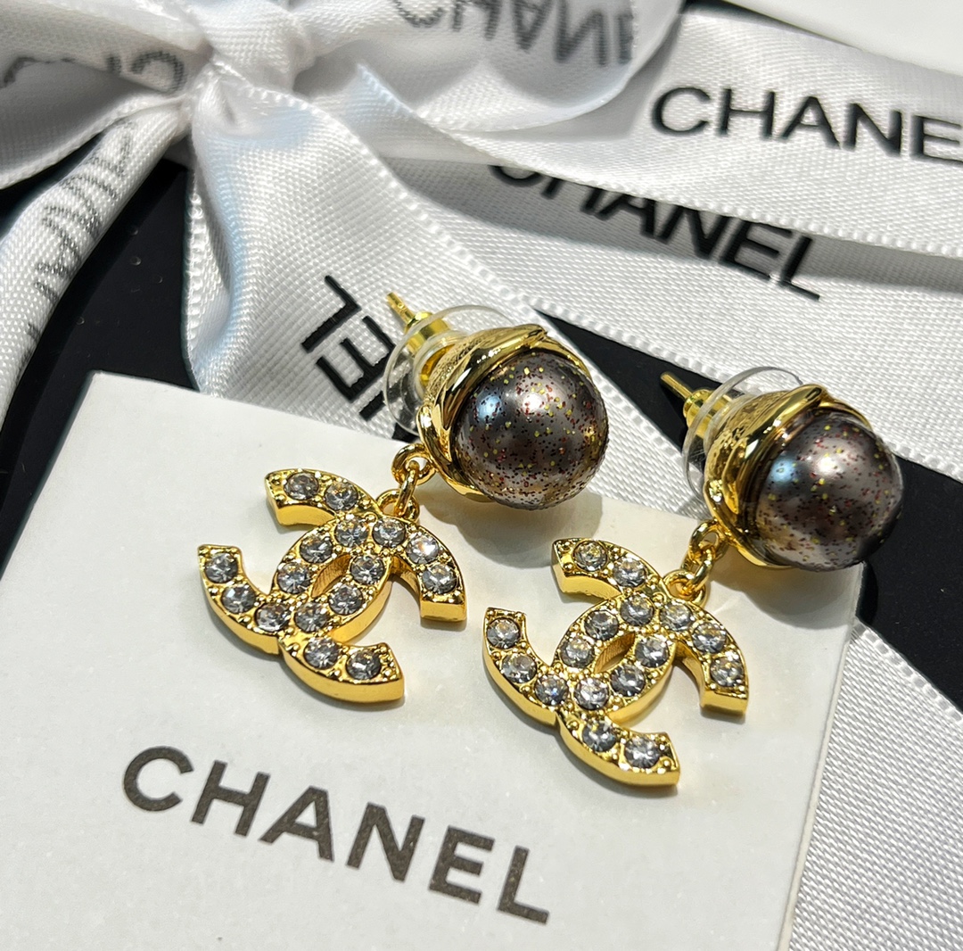 新款☑️CHANEL香奈儿双c黑色珍珠耳钉耳环