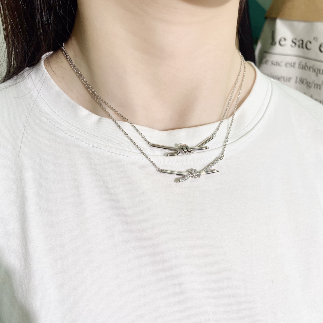 Tiffany & Co. 项链童瑶宋轶同款TFN蒂芙尼Tiffany knot 绳结光面项链到货 电镀18k金白金 2个色:黄金色 白金色