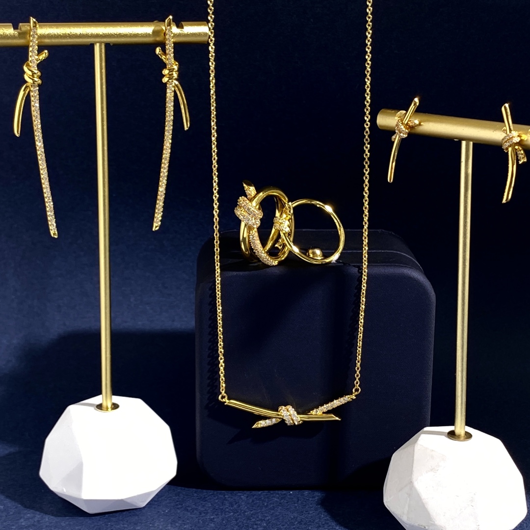 Tiffany Knot earrings yellow gold with clear diamond accents 20mm