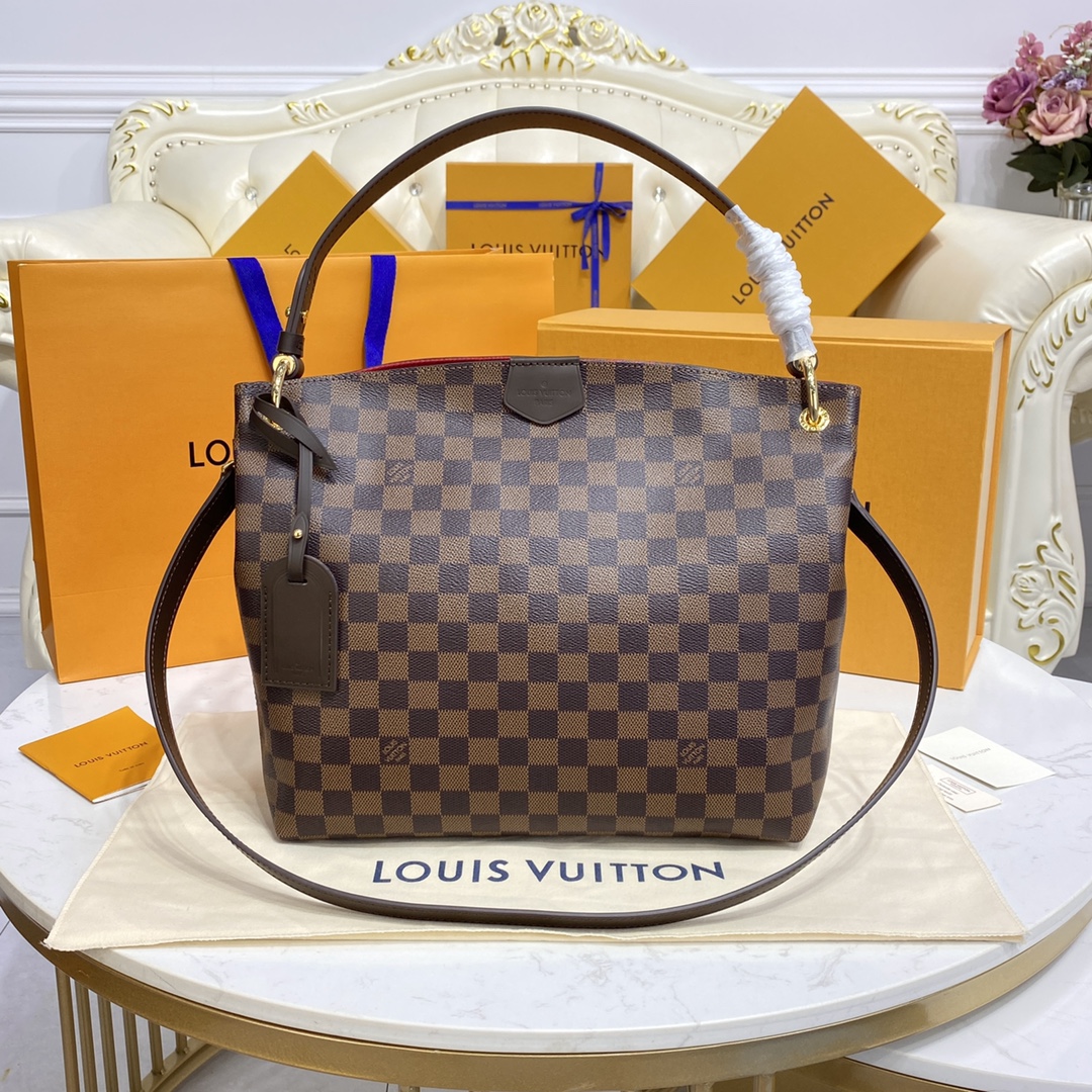 How to Find Designer Replica
 Louis Vuitton LV Graceful Bags Handbags Apricot Color Coffee Pink Red White Damier Azur Canvas Cowhide Fabric N42249