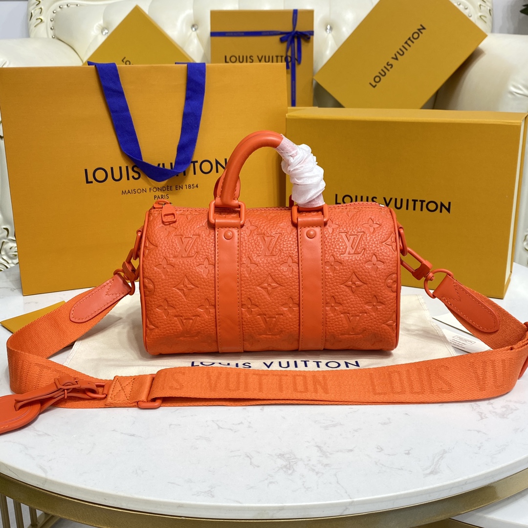 Louis Vuitton LV Keepall Handbags Travel Bags Black Green Orange Cowhide M20930