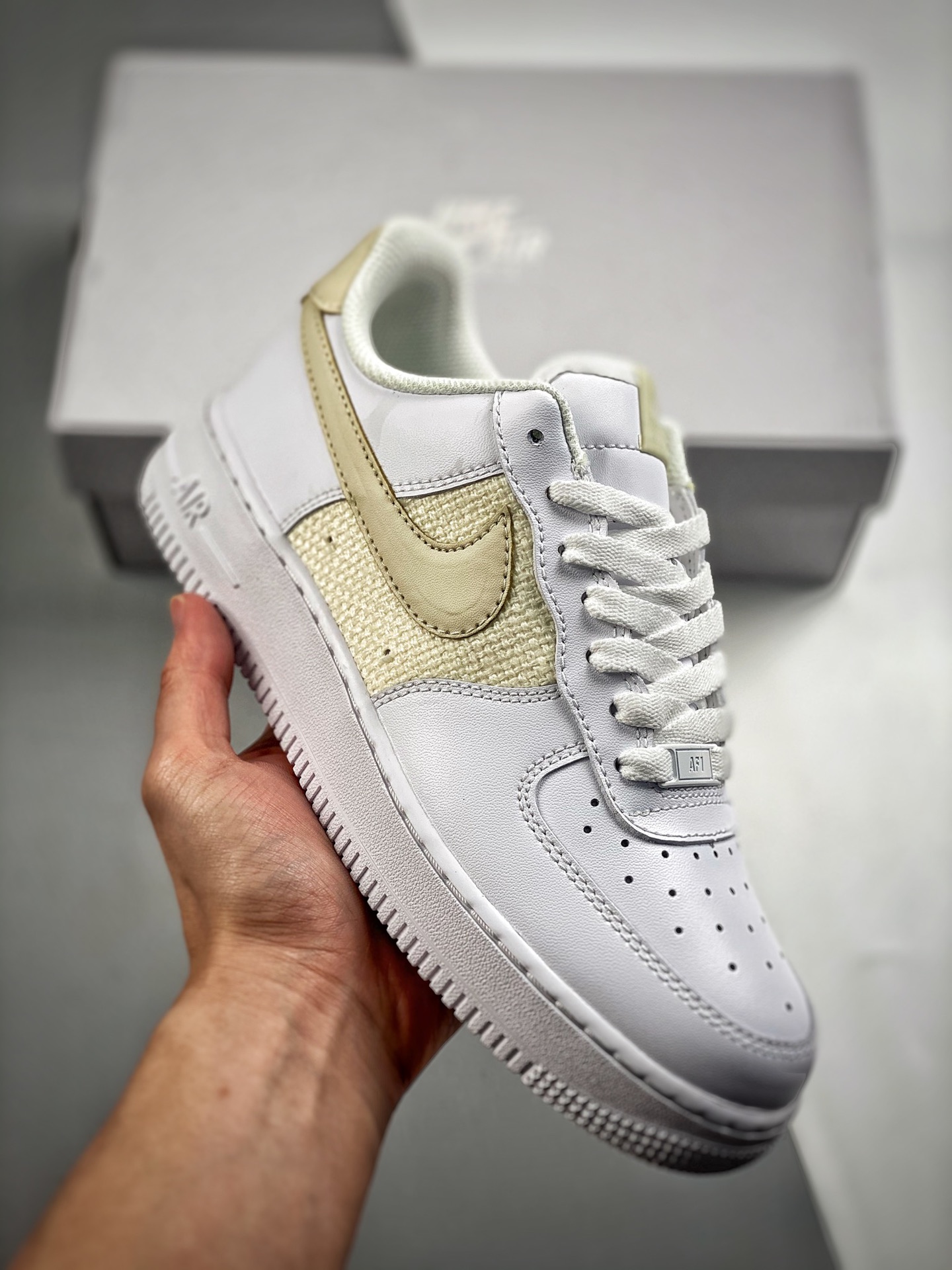 -3 Nike Air Force 1 Low'07, blanco crema y amarillo, zapatillas de skate casuales de caña baja Air Force 1, cuero perso…