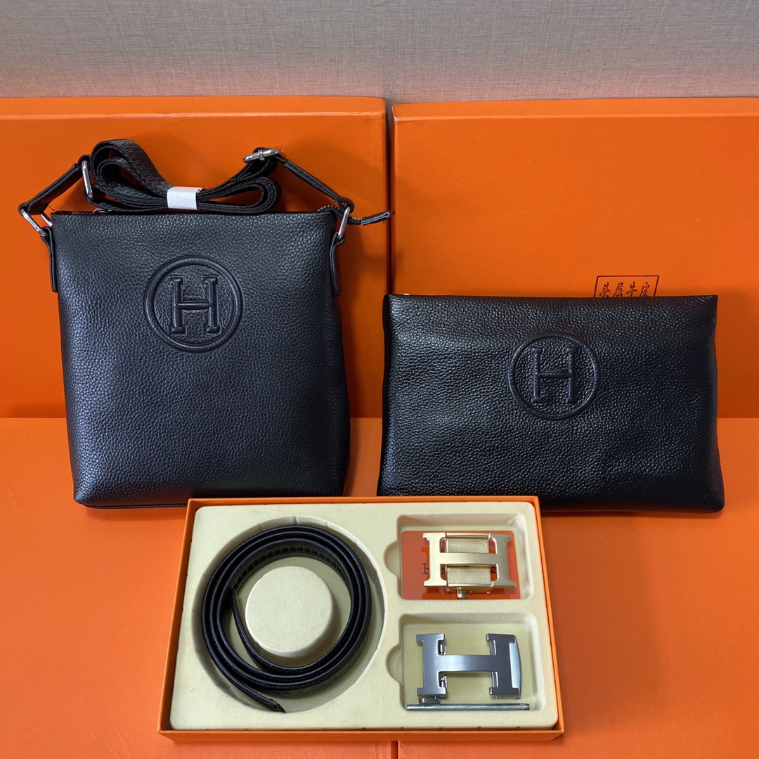 I5 Hermes 爱玛仕  头层皮质组合礼盒包装腰带俩款包包超级组合 公文包包是很实用的选择.手提包日常是非常适合的. 双扣皮带：头层皮质带身搭配3.5cm广州原版扣头 尺寸爱马仕斜挎包：长20cm宽4cm高22cm\r  爱马仕手提包：长25cm宽2cm高16cm