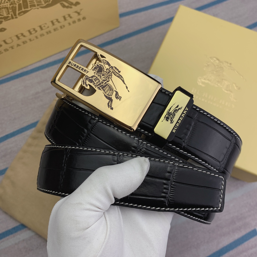 品名巴宝莉原单自动带材质原单牛皮腰带