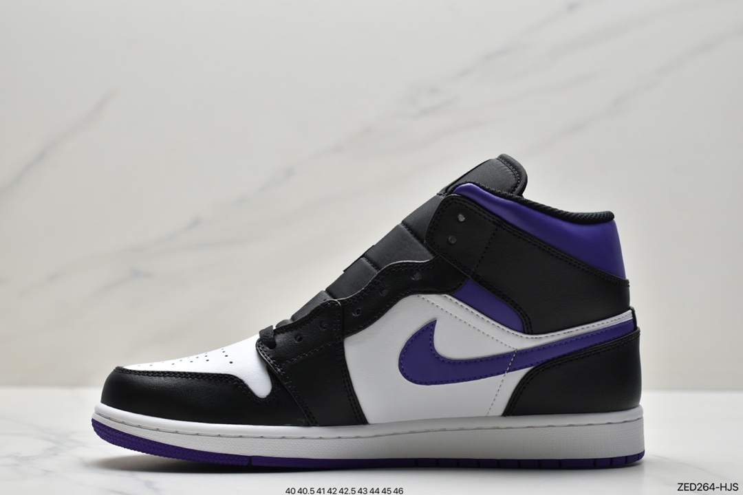 260 原厂级别 Air Jordan AJ1 Mid 帮中 白黑紫 554724-095