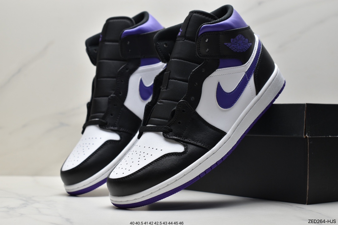 260 原厂级别 Air Jordan AJ1 Mid 帮中 白黑紫 554724-095