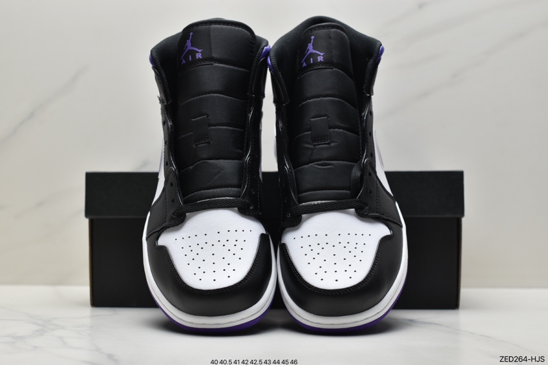 260 原厂级别 Air Jordan AJ1 Mid 帮中 白黑紫 554724-095