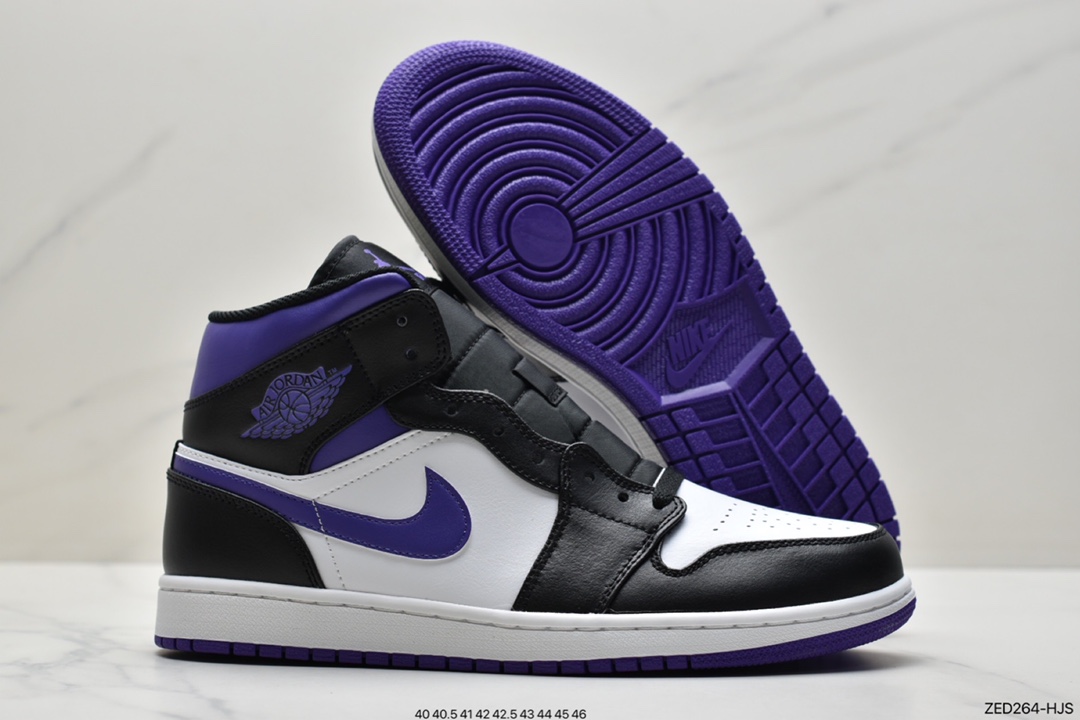 260 原厂级别 Air Jordan AJ1 Mid 帮中 白黑紫 554724-095