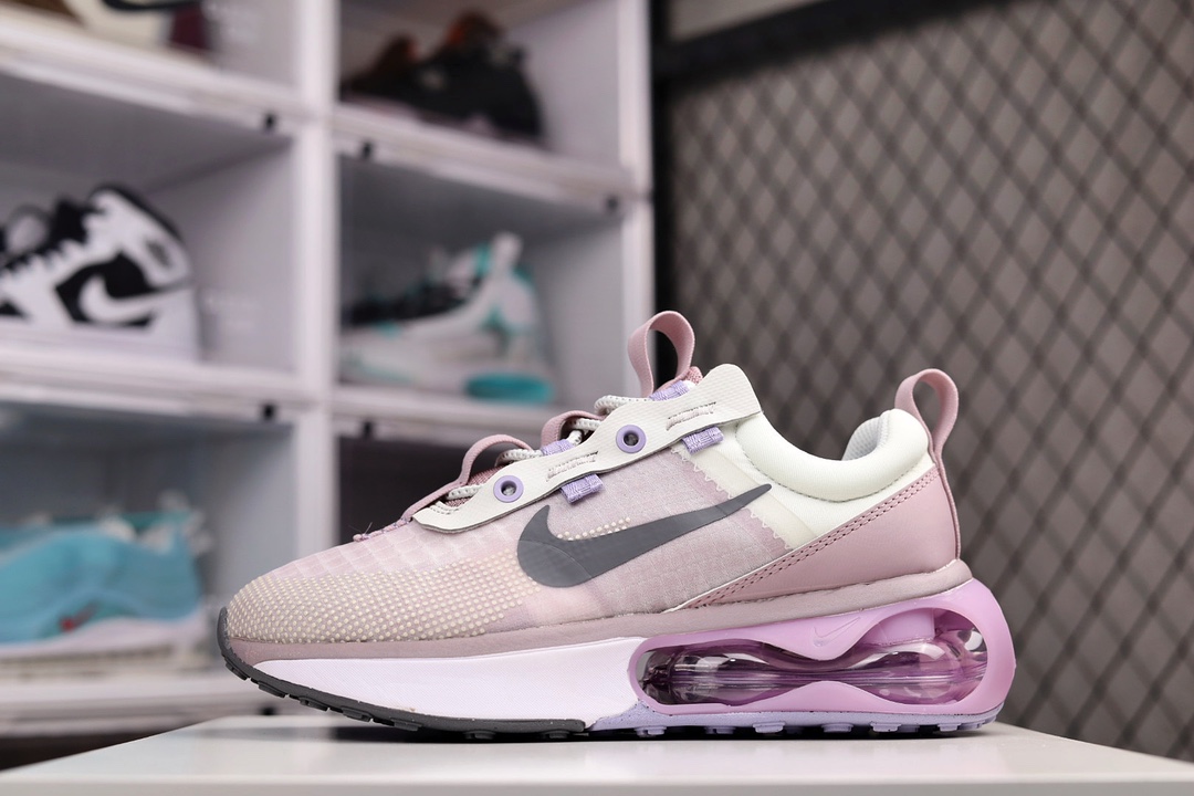 H0 耐克Nike Air Max 2021″Beige/Lavender Purple”2021款大气垫低帮休闲运动慢跑鞋 采用蝉翼透气合成纤维组合网眼物料构成鞋面多道高频压合鞋面技术后掌独立球状透明缓震气垫及外置橡胶外底