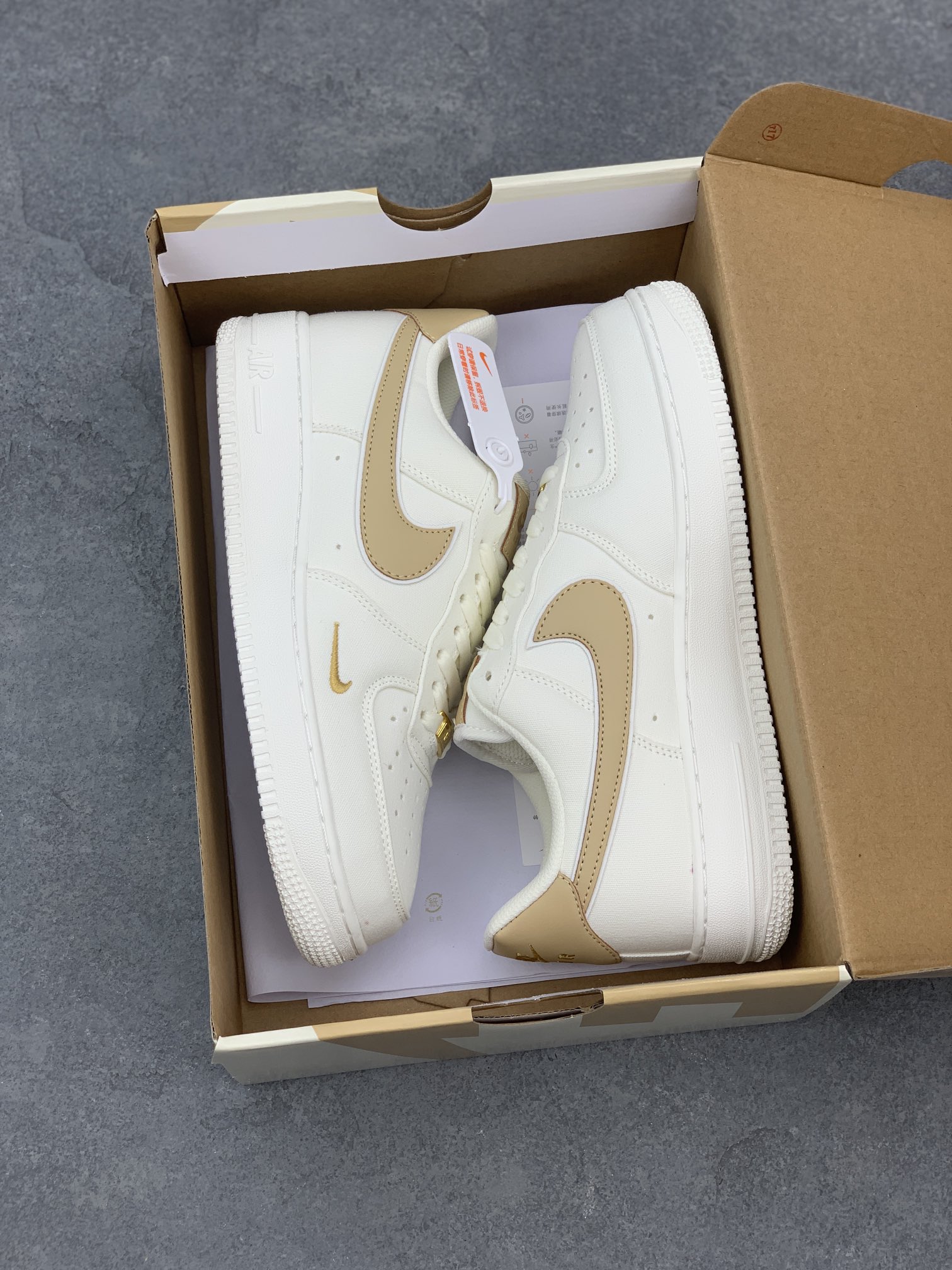 Nike Air Force 1 '07 Low-Top Sneakers - Beige/White Fabric, Air Cushioning 9 i1658080586 3473 7