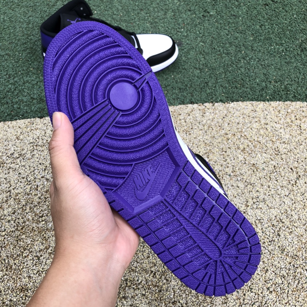 340  纯原版Air Jordan 1 Mid AJ1黑白紫 男子复古中帮篮球鞋 554724-095