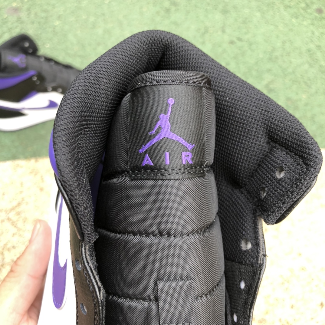 340  纯原版Air Jordan 1 Mid AJ1黑白紫 男子复古中帮篮球鞋 554724-095