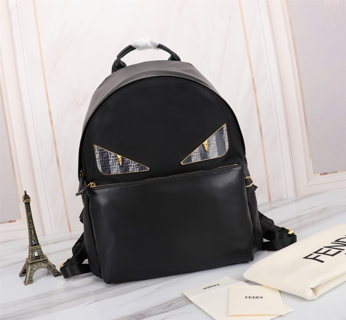 Fendi Bags Backpack Black Splicing Mesh Cloth Nylon Casual