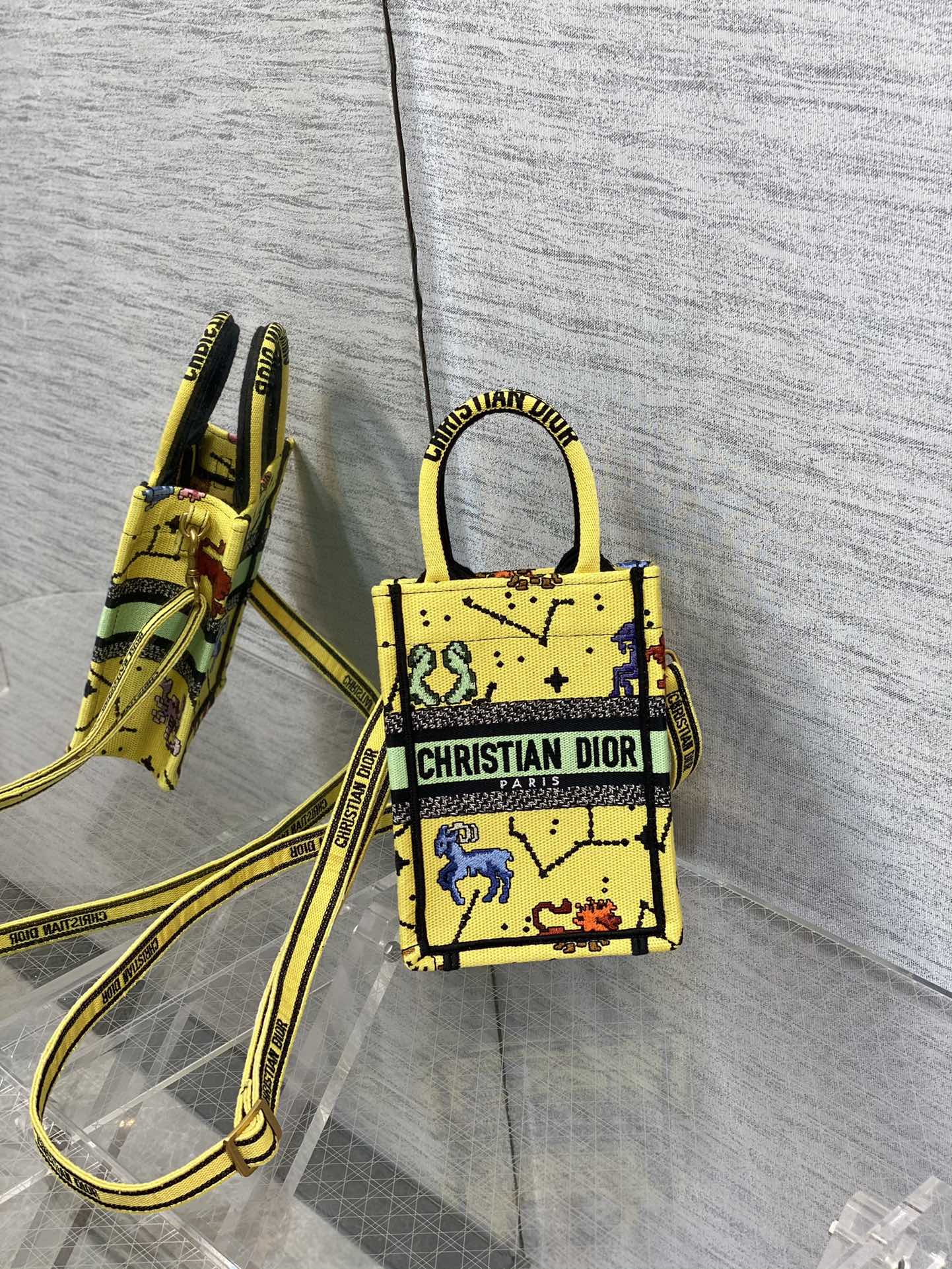 DIOR Tote Vertical Mini Embroidered Letters Adjustable Shoulder Strap