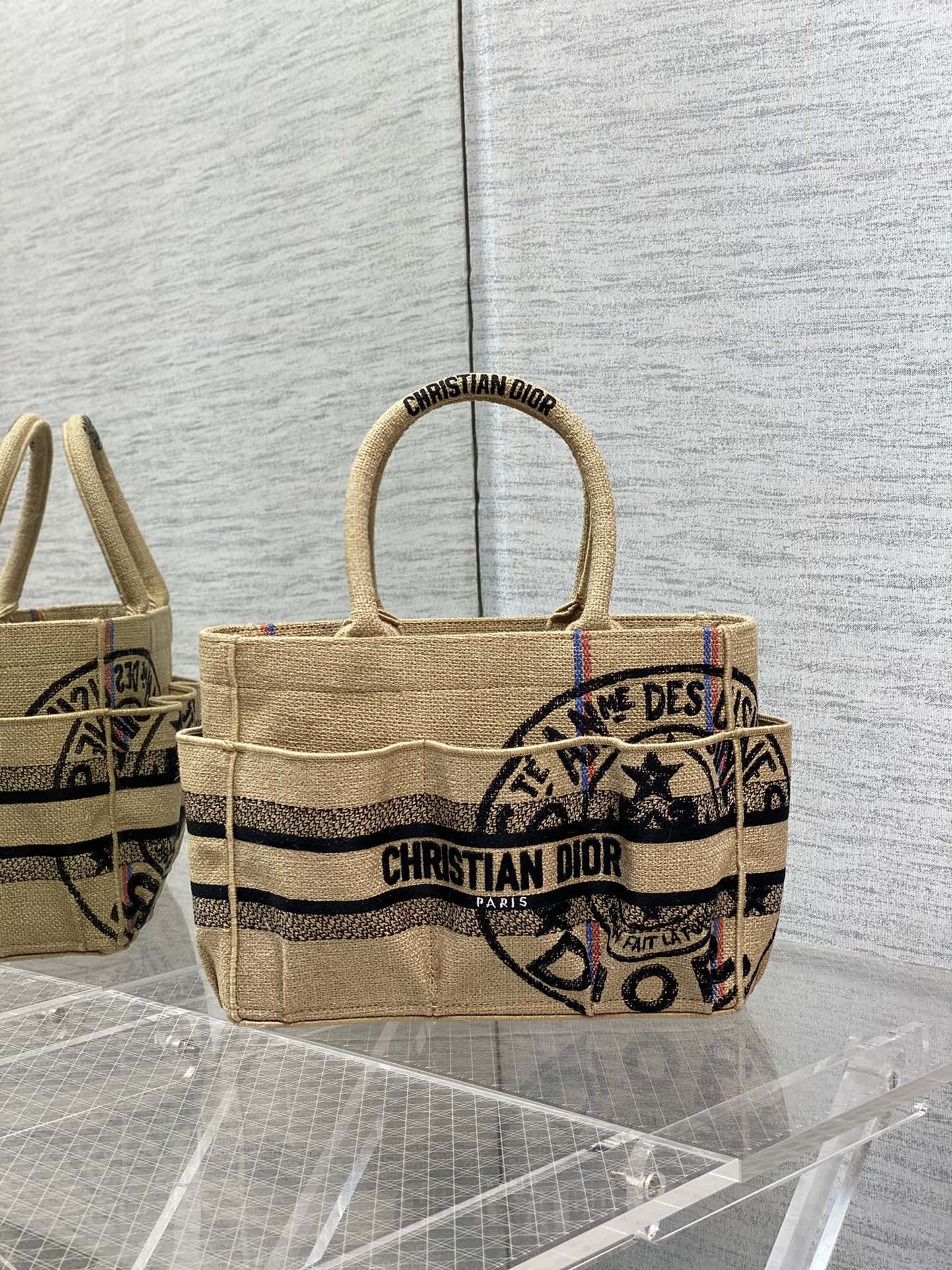 Dior BookTote 黄麻帆布 刺绣 手提包