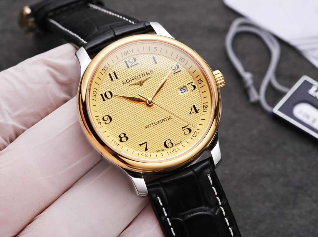 Longines Montre Homme Maître, Cadran Doré, Bracelet Cuir Noir, Élégance et Précision