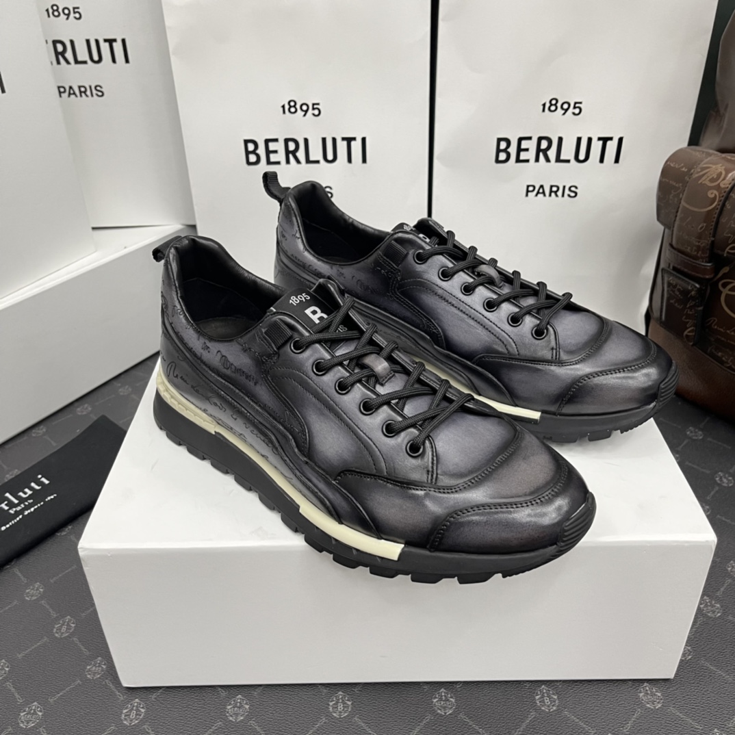 Berlut*布鲁提升级版第三代私模大底FastTrack皮革运动鞋官方13,200最新款男士休闲运动跑