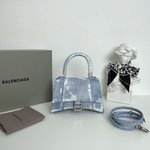 Balenciaga Hourglass Bags Blue Denim Silver Calfskin Cowhide