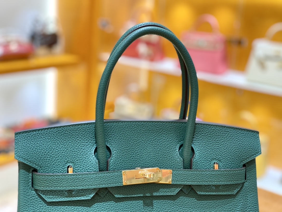 Hermès爱马仕 Birkin 30CM 𝐓𝐨𝐠𝐨牛皮铂金包 孔雀绿/金扣